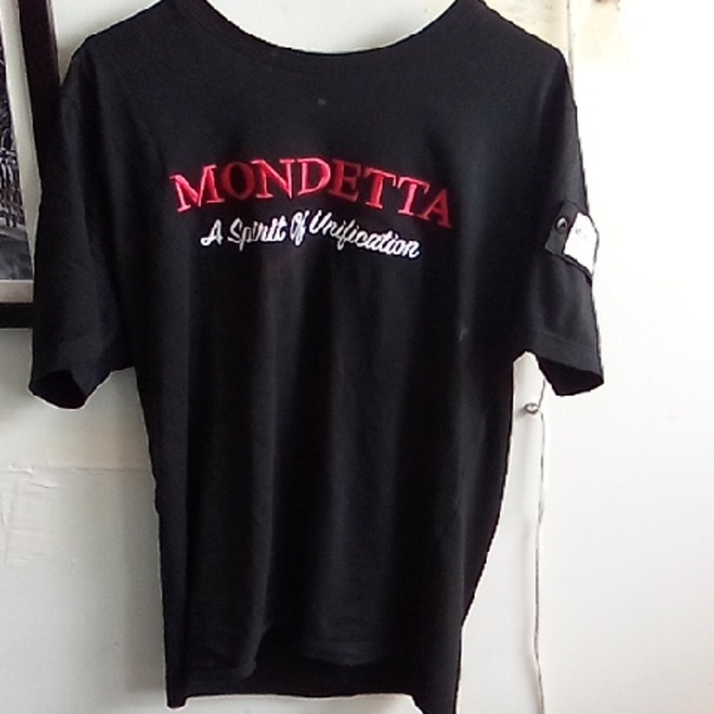 Mondetta Black Tee with Red and White Embroidery